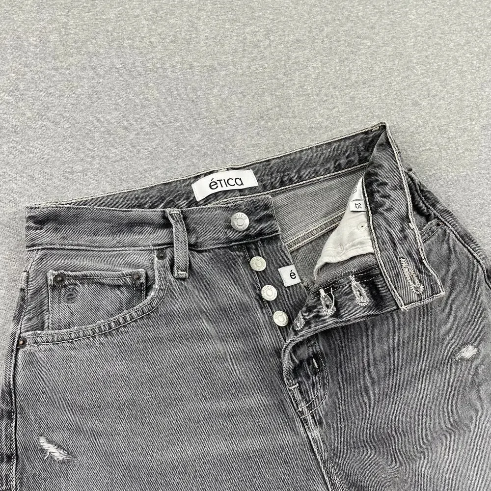 ETICA Brandy Long Denim Shorts Womens 25 Gray Quartzsite Organic Cotton Bermuda